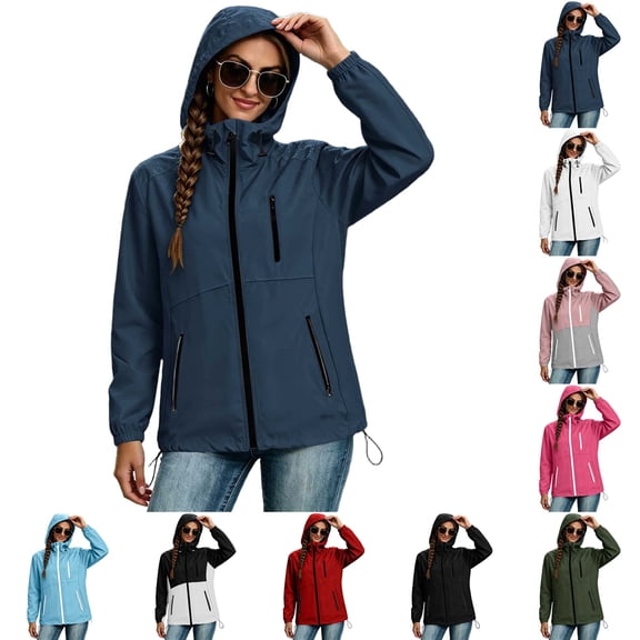 DYTTDG Women's Waterproof Hooded Jacket | Drawstring Waist Lightweight Outdoor Hiking Windbreaker