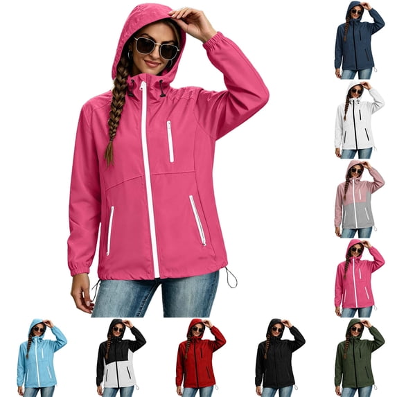 DYTTDG Women's Waterproof Hooded Jacket | Drawstring Waist Lightweight Outdoor Hiking Windbreaker