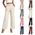 thumbnail image 1 of DYTTDG Women's Wide Leg Chino Pants | High Waisted Straight Leg Business Casual Trousers with Pockets, Office Wear, 1 of 7