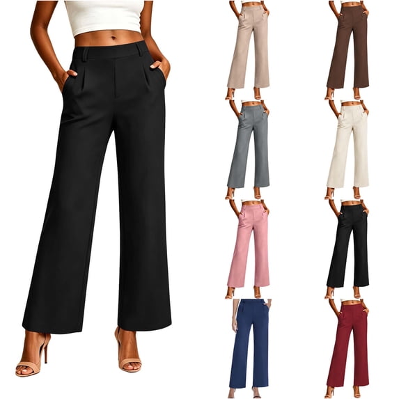 DYTTDG Women's Wide Leg Chino Pants | High Waisted Straight Leg Business Casual Trousers with Pockets, Office Wear