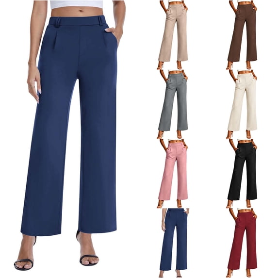 DYTTDG Women's Wide Leg Chino Pants | High Waisted Straight Leg Business Casual Trousers with Pockets, Office Wear