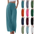thumbnail image 1 of DYTTDG Women's Wide Leg Palazzo Pants | Solid Color Elastic Waist Drawstring Loose Fit Casual Trousers with Pockets for Summer, 1 of 7