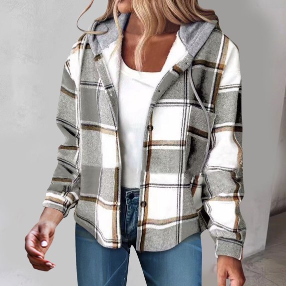 DYTTDG Women's Winter Casual Drawstring Hooded Jacket Long Sleeve Button Tweed Warm Top Great Gifts for Less