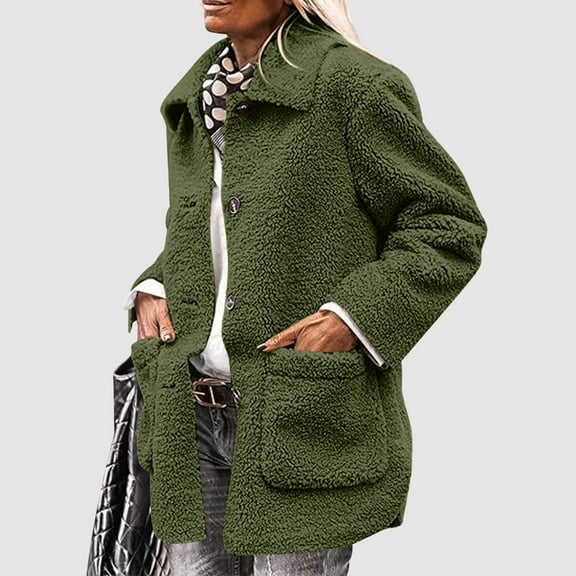 DYTTDG Women's Winter Warm Jacket Solid Color Plush Long Sleeve Lapel Pocket Jacket Casual Fashion Coat Great Gifts for Less
