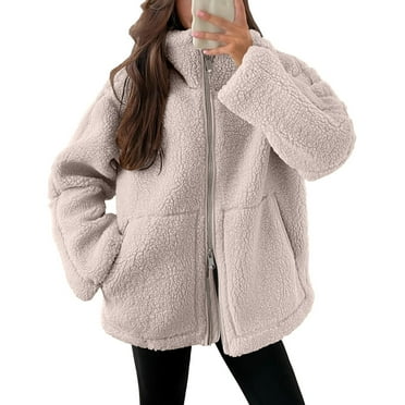Jackets for Women DYTTDG Women's Winter Warm Long Sleeve Lapel Jacket Zip Up Casual Loose Jacket with Pockets on Clearance