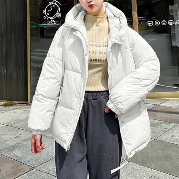 DYTTDG Women's Winter Warm Zip Up Hooded Jacket Fashion Solid Color Bread Clothes Casual Loose Outdoor Jacket on Clearance Family Gifts