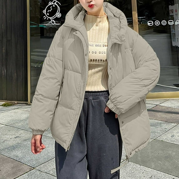 DYTTDG Women's Winter Warm Zip Up Hooded Jacket Fashion Solid Color Bread Clothes Casual Loose Outdoor Jacket on Clearance Family Gifts