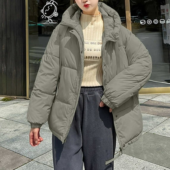 DYTTDG Women's Winter Warm Zip Up Hooded Jacket Fashion Solid Color Bread Clothes Casual Loose Outdoor Jacket on Clearance Family Gifts