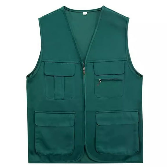 DYTTDG Women's Workwear Cargo Sleeveless Jacket Plus Size Solid Color V-Neck Zipper Top with Pocket on Clearance