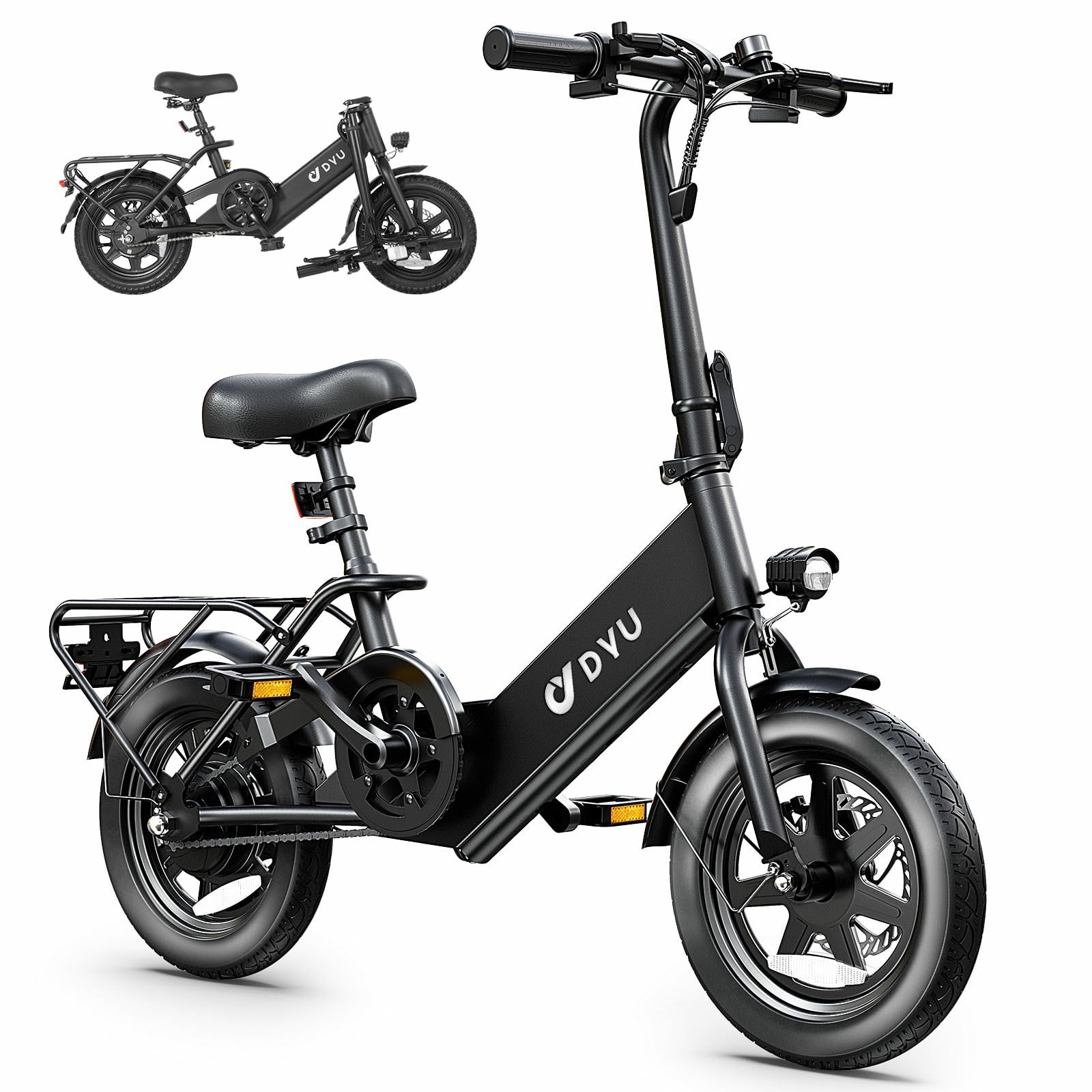 DYU 14" Folding Electric Bike for Adults Teens, 350W 36V/7.5AH, Pedal-Assist, Commuter Cruiser City E Bike