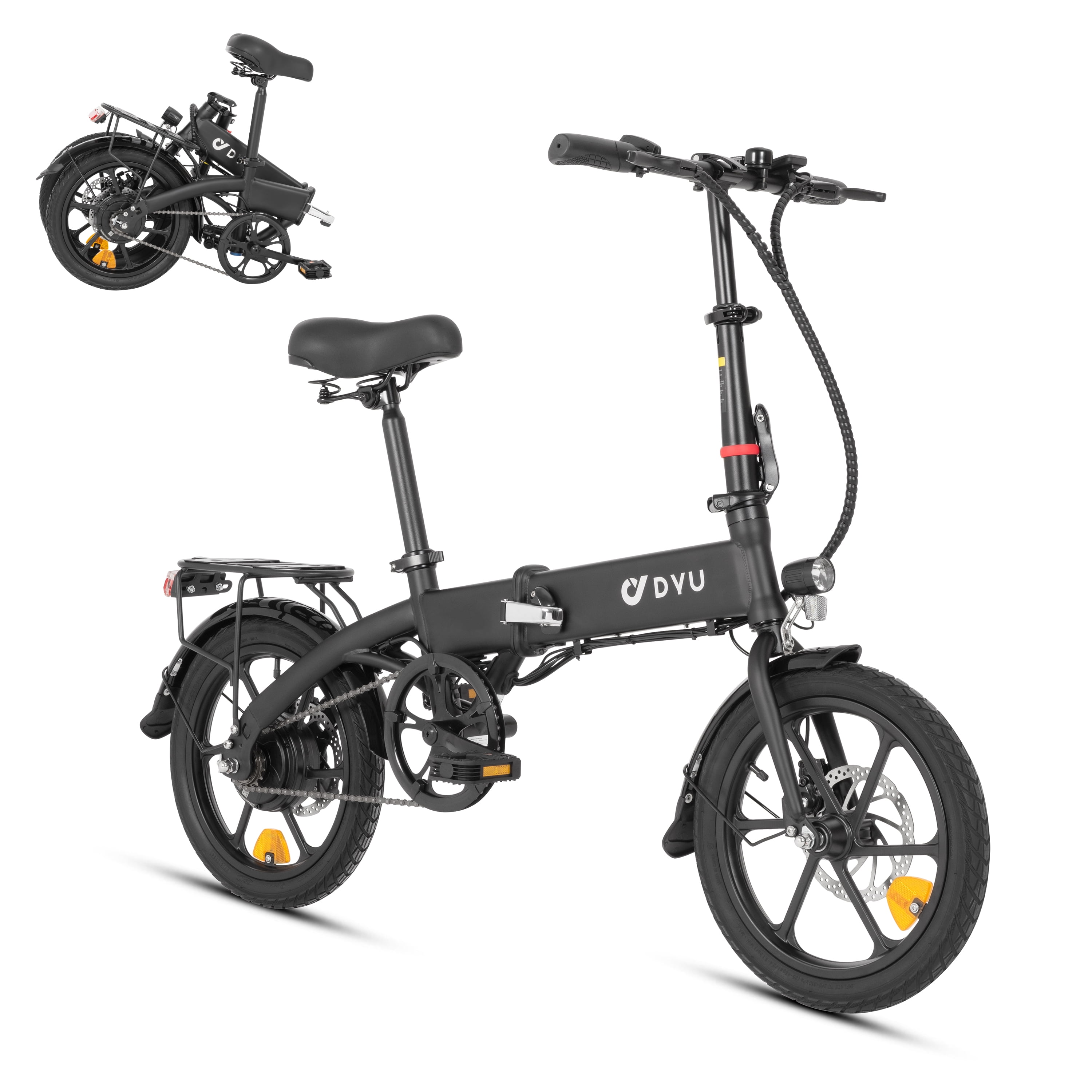 DYU 16" Commuter Electric Bike for Adults, 15.5MPH Cruiser E Bike, 350W 36V 7.8AH Li-ion Battery,Travel Up to 25 Miles, Complies to UL2849