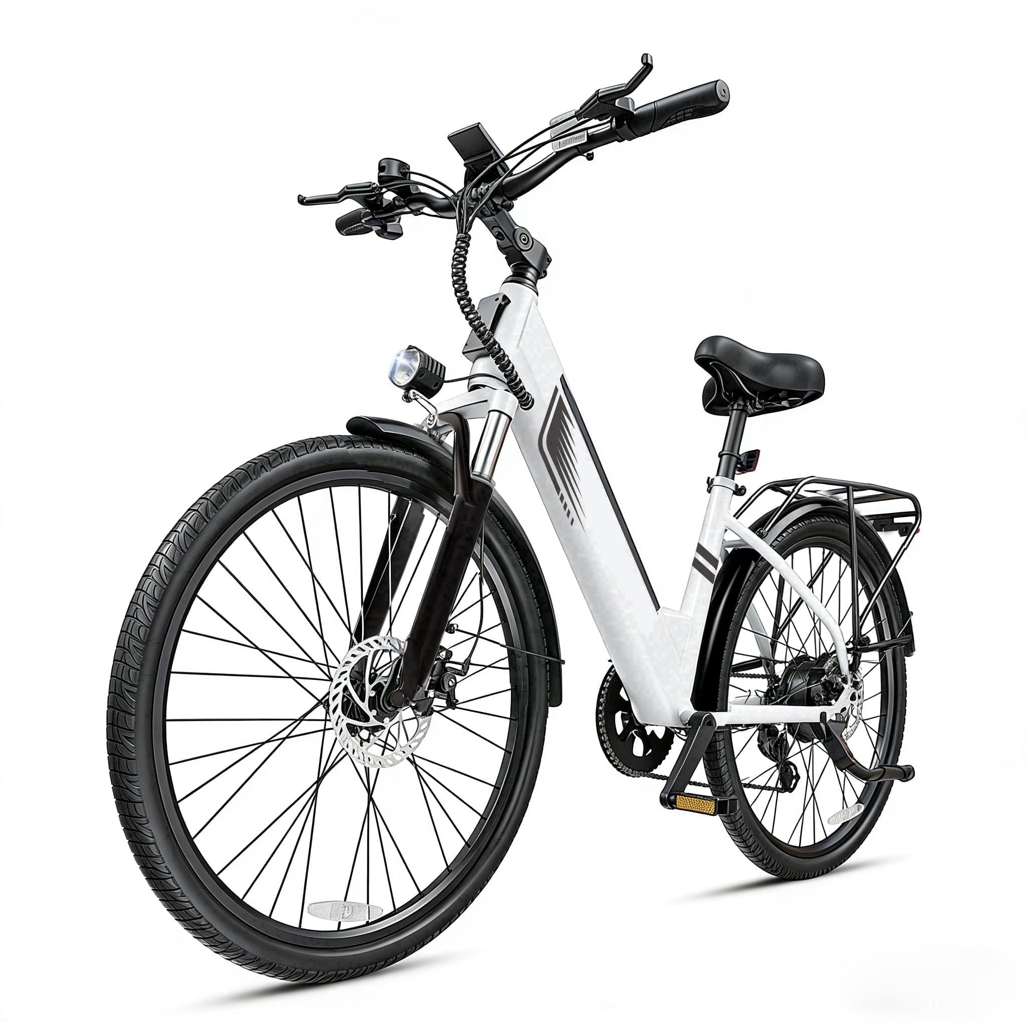 DYU C7 Electric Bike for Adults, 26" Peak 1000W Motor Ebike, 48V 10.4Ah Removable Battery, 45 Miles Max 20MPH, 7 Speed Electric Bicycle UL2849, White