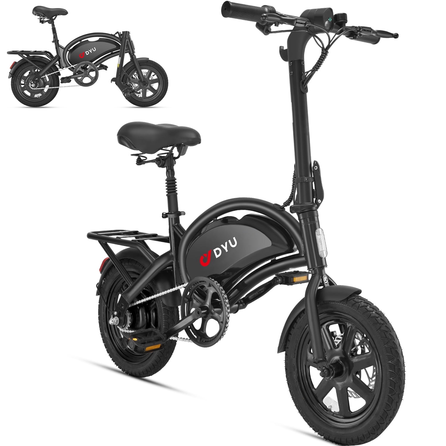 DYU Electric Bike for Adults, 14" Folding Electric Bicycle, Peak 500W Motor 36V 7.8Ah Battery Ebike Max 15.5MPH, UL2849