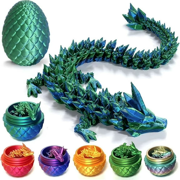 DYUES 3D Printed Articulated Dragon Egg with Dragon Inside,Surprise Dragon Egg Toy,Executive Dragon Fidget Desk Toys Decorative Egg Fillers Gifts,Laser Green