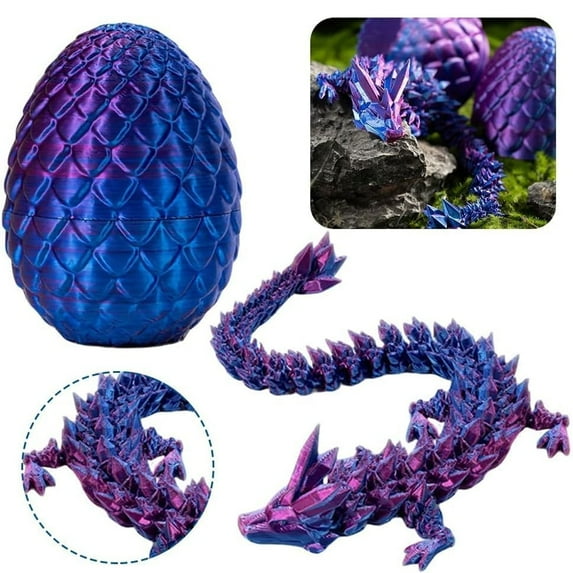 DYUES 3D Printed Dragon Eggs with Dragon Inside, Articulated Crystal Dragon in Egg, Executive Dragon Fidget Desk Toys for Gifts, Home Office Decor (Laser Purple)