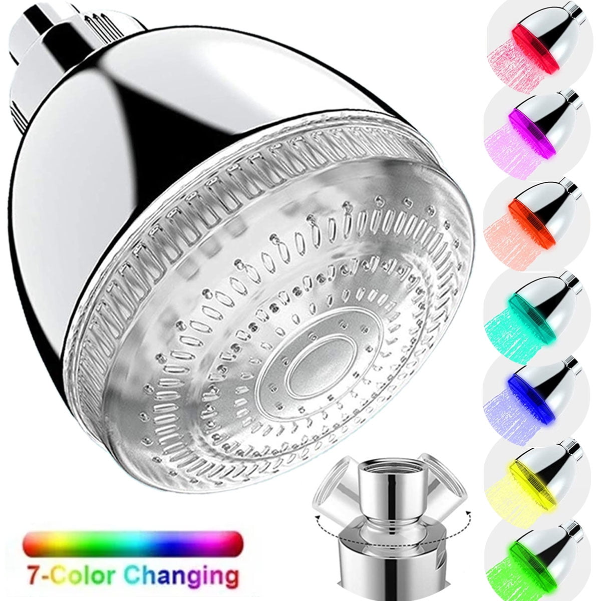 DYUES LED Shower Head, High Pressure Shower Head with Light, 7 Color Flash Light Automatically Changing LED Showerhead,360 Adjustable Chrome for Bathroom