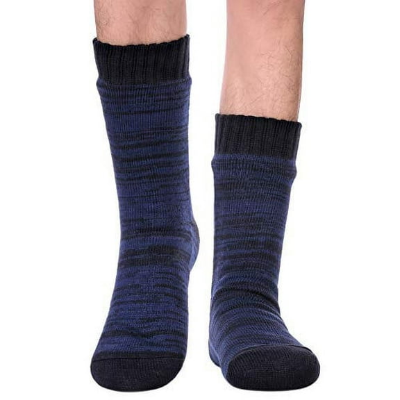 DYW Mens Fuzzy Slipper Socks Warm Thick Heavy Thermal Fleece lined Fluffy Winter Non Slip Socks (Black/Blue)