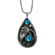 DYWADE 4th of the July Rings for Women Trendy Engrave Blue Purple Turquoise Oval Leaf Pendant Necklace for Women Silver