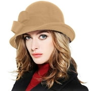 DYWADE Ornaments Women Solid Color Autumn And Winter Hat Wool Bucket Wide Hat With Bow Thermal Hat