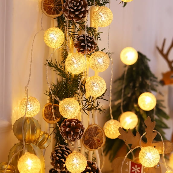 DYstyle 1/2Pack Multicolor Cotton Balls Fairy Lights Battery Operated 10/20 LED Cotton Balls String Light Warm White 4cm Diameter for Bedroom Party Indoor Wedding Festival Decor