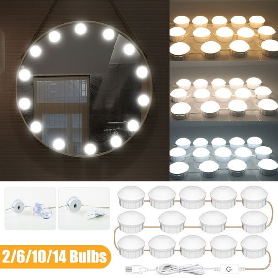 DYstyle 2/6/10/14 Bulbs Make Up Mirror Lights LED Kit Hollywood Style LED Vanity Mirror Lamp With Tape and USB Cable Sensor Switch