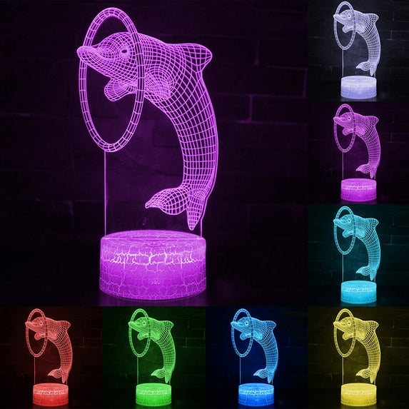 DYstyle 3D Dolphin illusions Night Light Table Stand Lamp Remote Touch Control, Colour Changing For Kids Xmas Gift Home Decor