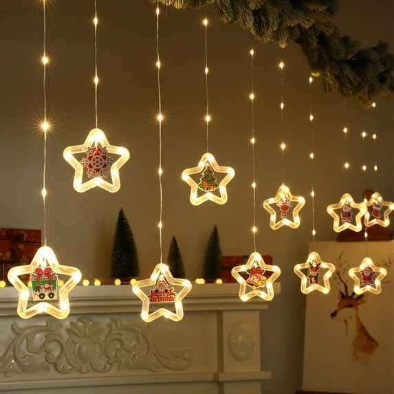 DYstyle 3M Star String Lights LED Curtain Lights with USB Powered Christmas Window Hanging Lights for Indoor Outdoor Garden Backyard Party Bedroom Decor