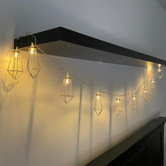 DYstyle 9.8 FT 20 LEDs Diamond Geometric Metal String Lights,4.9FT 10 LEDs Gold Bohemian Fairy Lights Decor for Indoor Wedding Party Bedroom Christmas