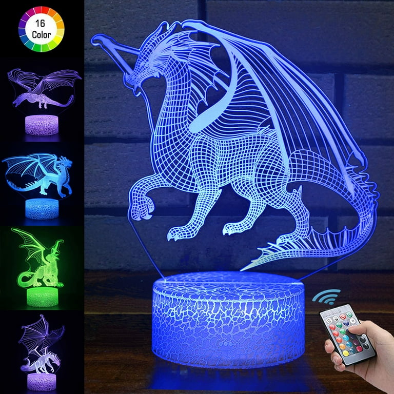 DYstyle Dinosaur 3D LED Night Light Dragon LED Table Desk Lamp 16 Color Remote and Touch Control for Kids Birthday Gift Walmart