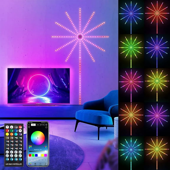 DYstyle Fireworks LED Strip Lights Music Sound Sync Color-Changing USB-powered Bluetooth APP Control Firework LED Light with Remote Control for Home TV Wall Christmas Party Bedroom Room Deco