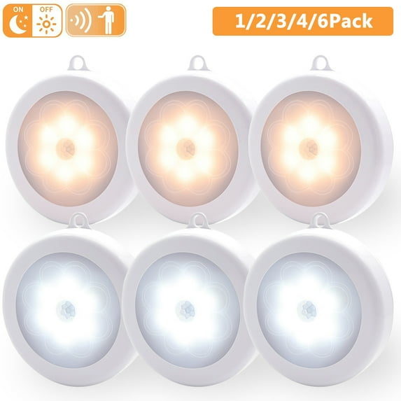 DYstyle LED Motion Sensor Night Light Round Closet Cabinet Light Battery Operated with Hook Loop Tape