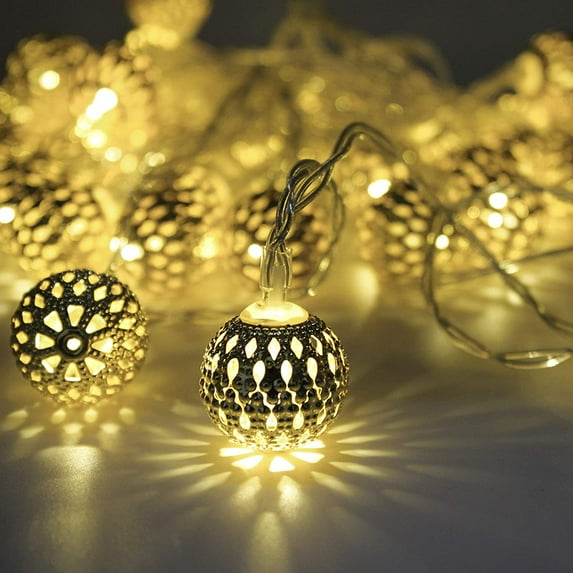 DYstyle LED Silver Globe String Lights Moroccan Hanging String Lights Battery Operated Warm White Fairy Lights for Indoor Decor,Home,Bedroom Party Wedding Christmas Tree
