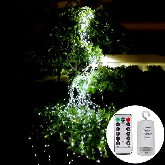 DYstyle LED String Lights Hanging Waterfall Vine Fairy Light Waterproof Battery Operated Remote Timer for Garden Outdoor Christmas Tree