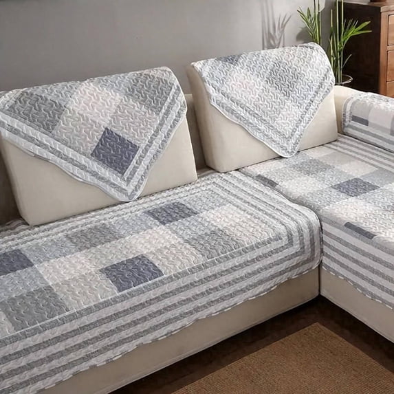 Stretch Textured Plaid Armless Wing Back Chair Slipcover