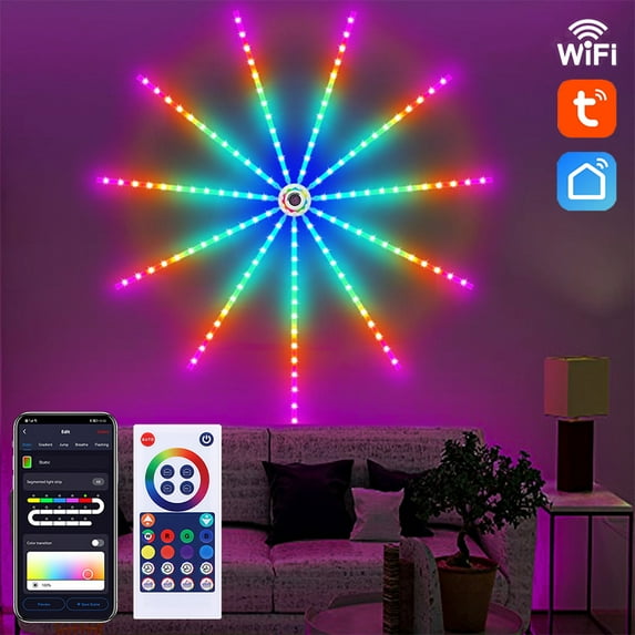DYstyle WIFI Smart Fireworks LED Strip Lights Music Sound Sync RGBIC Color-Changing Smart LED Strip Light USB-powered Firework LED Light for Bedroom, Room HomeTV Wall Christmas Party Decoration