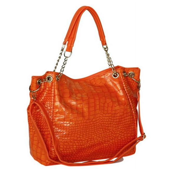 DZ3021-ORANGE Hot Lady - Hot Double Handle Leatherette Satchel Bag Handbag Purse