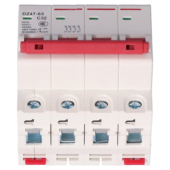 DZ47-63 4P 32A Miniature Circuit Breaker, 400V DIN Rail Mount Air Switch for Household Overload and Short Circuit Protection