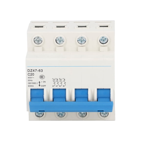 DZ47-63 C20 4P Miniature Circuit Breaker, 400V 20A DIN Rail Mount MCB for Home Electrical Protection