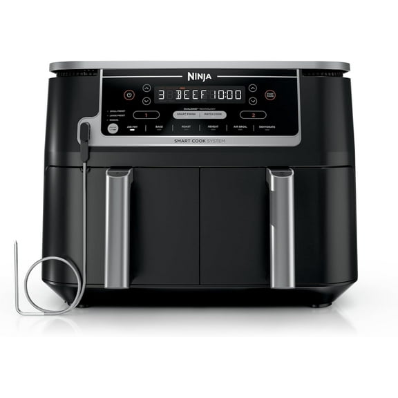 DZ550 Foodi 10 Quart 6-in-1 DualZone Smart XL with 2 Independent Baskets, Cook rmometer for Perfect Doneness, Match & Finish to Roast, Dehydrate More, BLACK