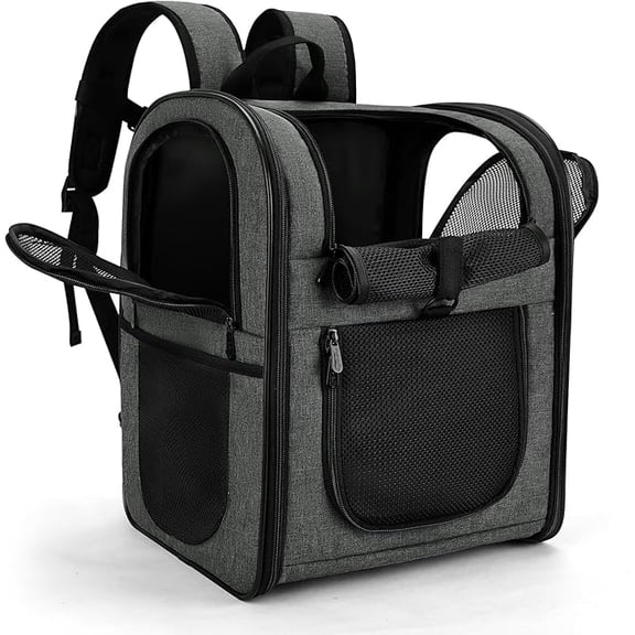 DZMDZM Dog & Cat Carrier Backpack for Large/Small Pets-Ventilated Safe Design with Padded Back Support,Portable and Foldable Pet Carrier Backpacks,Outdoor Travel Breathable Mesh Pet Backpack (Black)