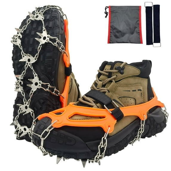 DZORUN Crampons Spikes Shoes Ice Cleats Traction Snow Gripper Shoes Boots 32 Spikes Camping Ice Fishing Walking Hiking Climbing Mountaineering