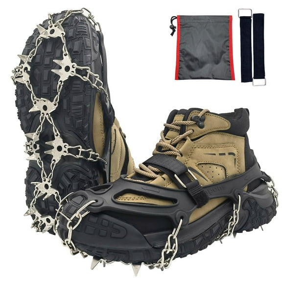 DZORUN Crampons Spikes Shoes Ice Cleats Traction Snow Gripper Shoes Boots 32 Spikes Camping Ice Fishing Walking Hiking Climbing Mountaineering