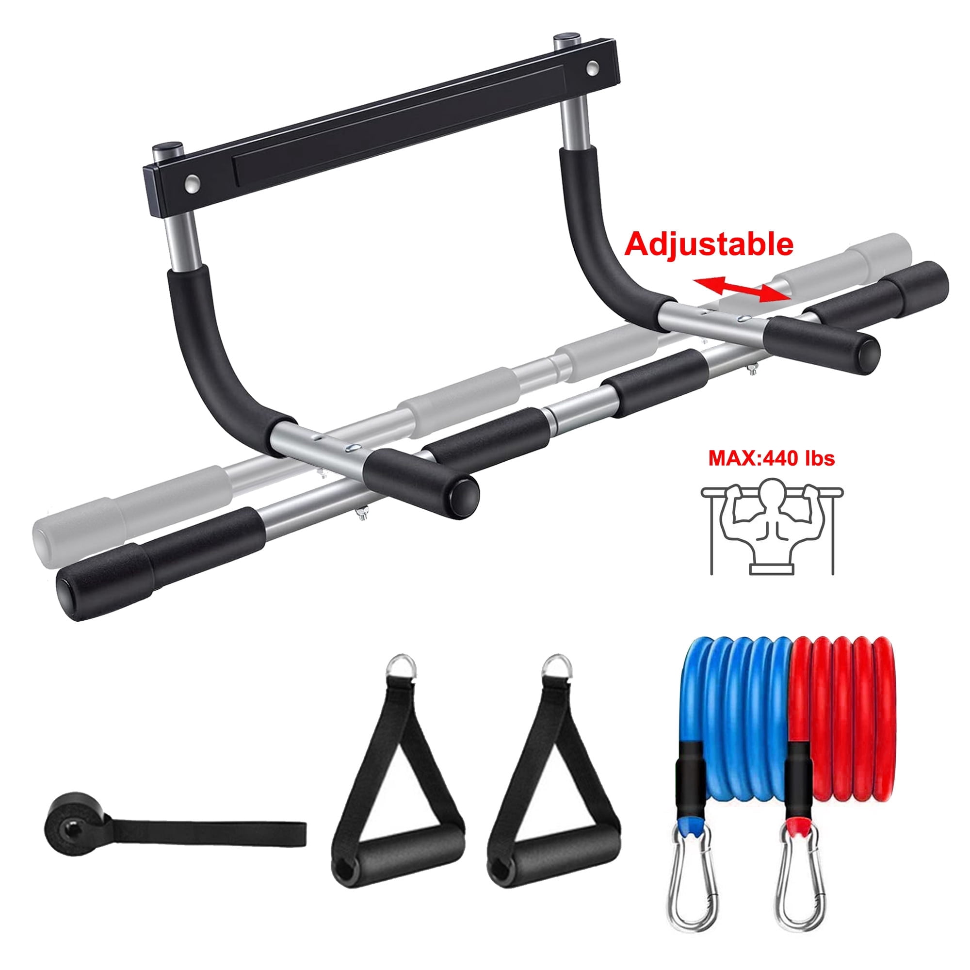 DZORUN Doorway Pull Up Bar Upper Body Doorframe Chin-Up Bar Core Fitness Workout Strength Equipment Indoor Adjustable Trainer for Home Gym(Silvery)