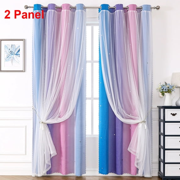 DZORUN Rainbow Sheer Curtains Colorful Backdrop Bright Curtains Set for Kids Girls Princess Bedroom Living Party Blackout Decor 34" x 63"