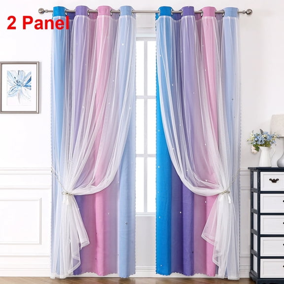 DZORUN Rainbow Sheer Curtains Colorful Backdrop Bright Curtains Set for Kids Girls Princess Bedroom Living Party Blackout Decor 34" x 72"