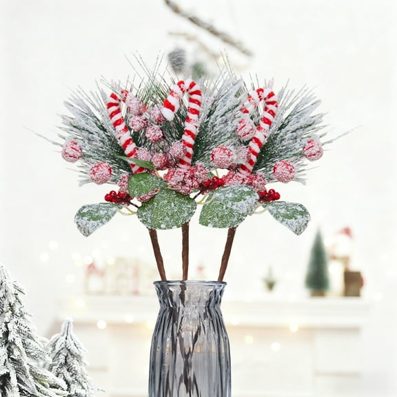 DZQMTKX Artificial Christmas Branches with Red Berry Stems, Holiday Floral Picks, Festive Tabletop Decor