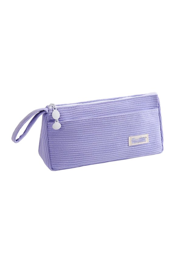 Corduroy Storage Pouch, Double-Layer Cosmetic Bag for Travel, Soft Cotton Organizer Pouch for Makeup and Small Accessories, Zipper Closure Vanity Case