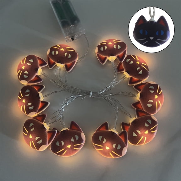 DZQMTKX Halloween Cat String Lights, Warm LED Black Cat Decor, Indoor Outdoor Holiday Scene Lighting, Battery Operated Plastic Light Strand