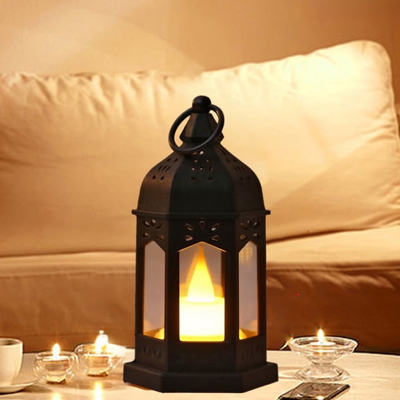 DZQMTKX Hexagonal Wind Lamp, Mini Portable Vintage Lantern, Battery Operated Electronic Candle Light, Festival Ambiance Decor