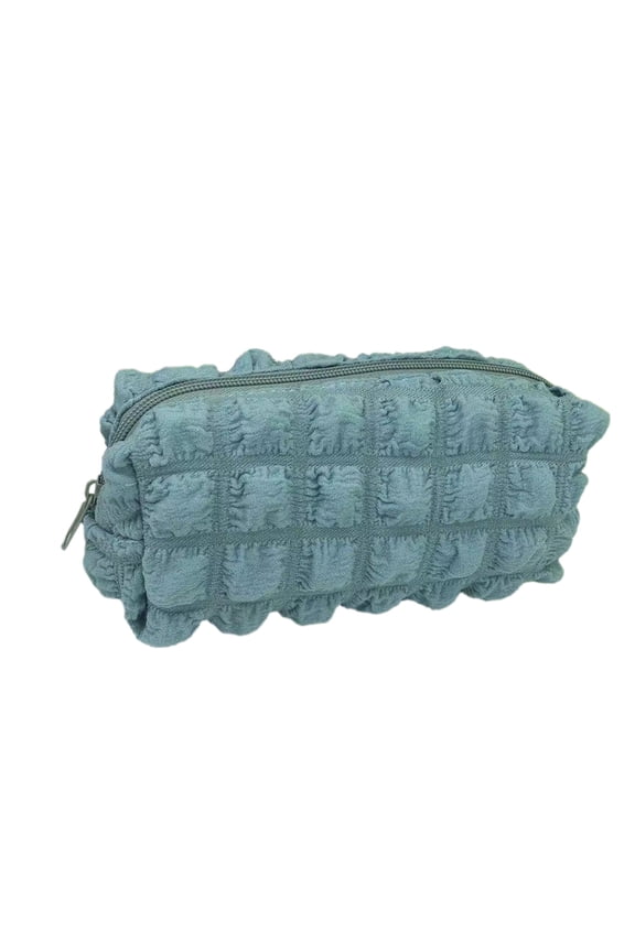 Large Makeup Bag, Cosmetic Storage Pouch for Travel, Quilted Grid Pattern, Soft Polyester Organizer for Vanity, Toiletries and Accessories